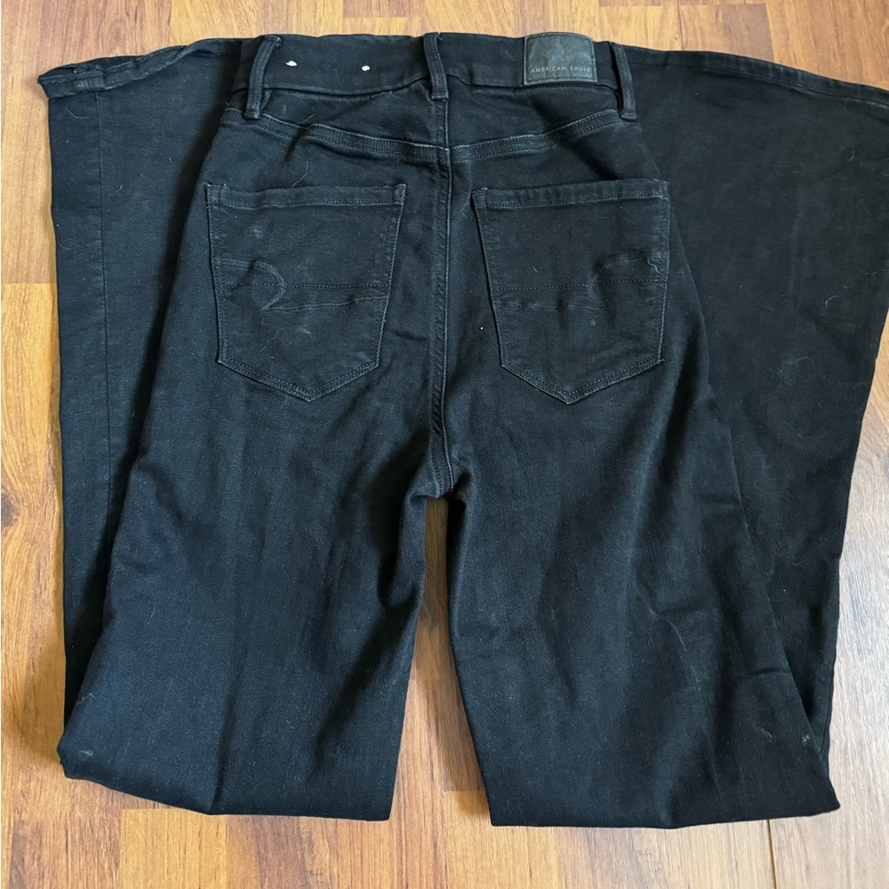 American Eagle AE Curvy Highest Rise Flare Black Button Fly Jeans Size 00 - Picture 4 of 11